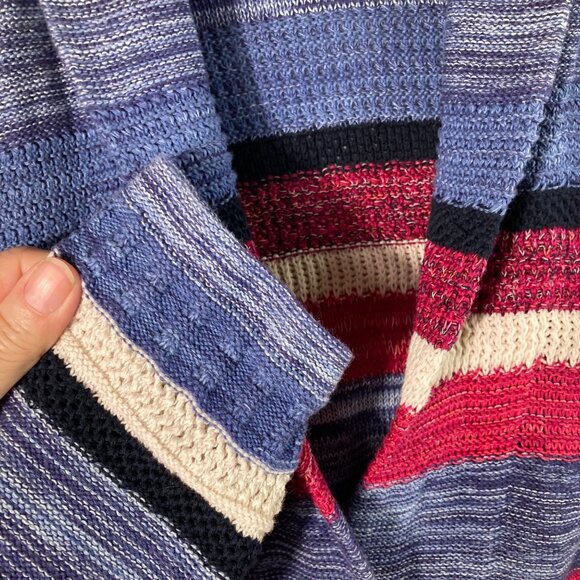 J Jill Striped Linen Blend Cardigan L V Neck Collar Red White Blue - Picture 3 of 11